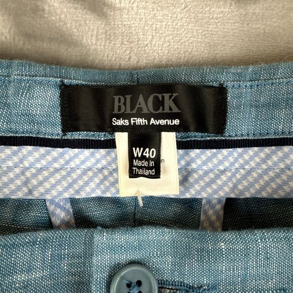 Black by Saks Fifth Avenue Men's Linen Shorts Size W40 Flat Front Blue (0710) - Picture 2 of 11